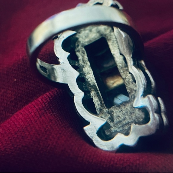 Vintage Sterling 925 Three Stone Art Deco Style Filigree Marcasites size 5.75 - Picture 8 of 10